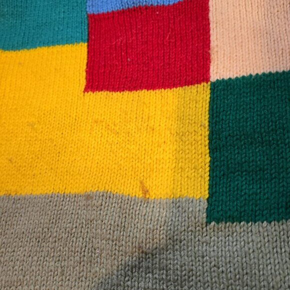 VNTG Retro Hand-Made Crochet Knitted Color Block High Neck Unisex Heavy Sweater - Picture 2 of 3